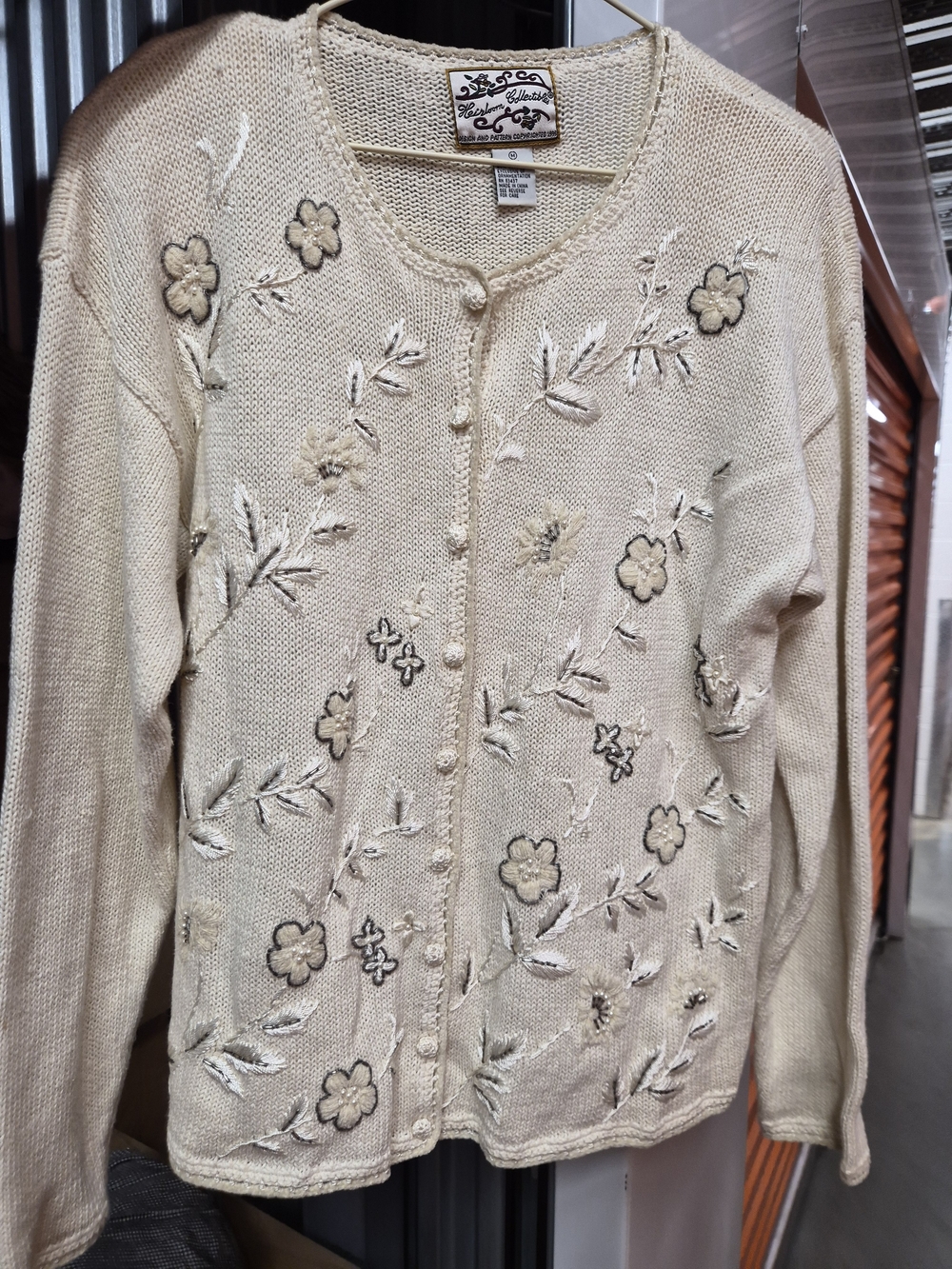 Vintage 90's Cream Embroidered Floral Cardigan Sweater